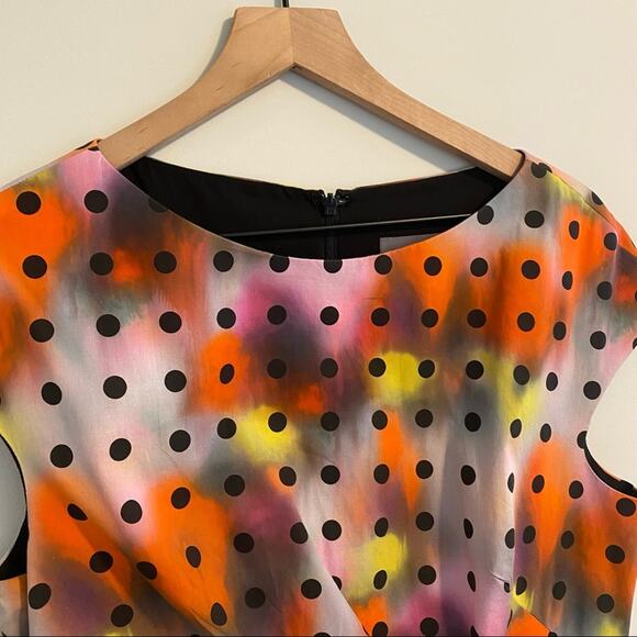 Lela Rose Red Pink Yellow Polka Dot Sheath Mini Dress 12 - Picture 13 of 16